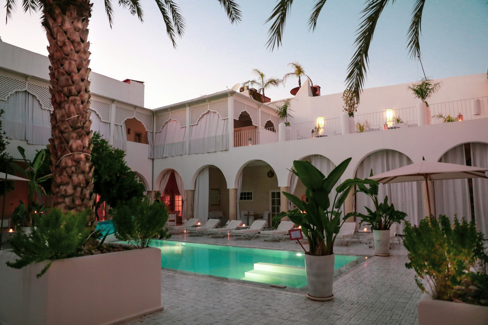 Villa blanche et palmiers